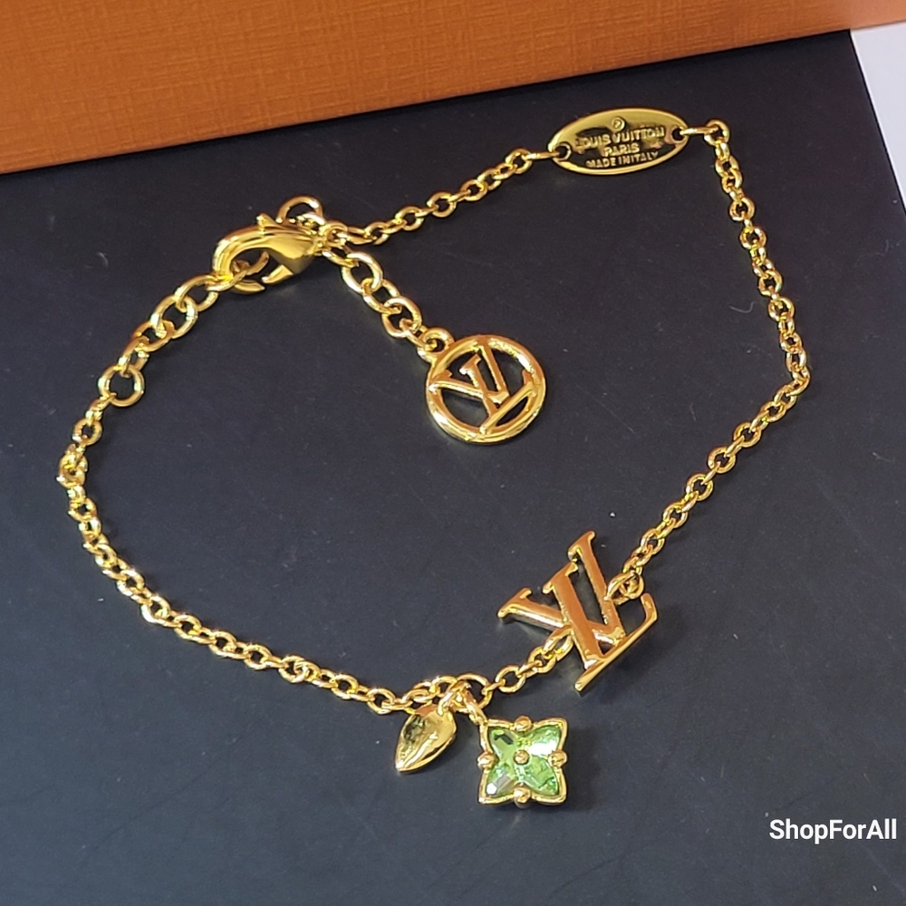 Louis Vuitton Gold and Green Flower Charm Bracelet - Picture 13 of 13